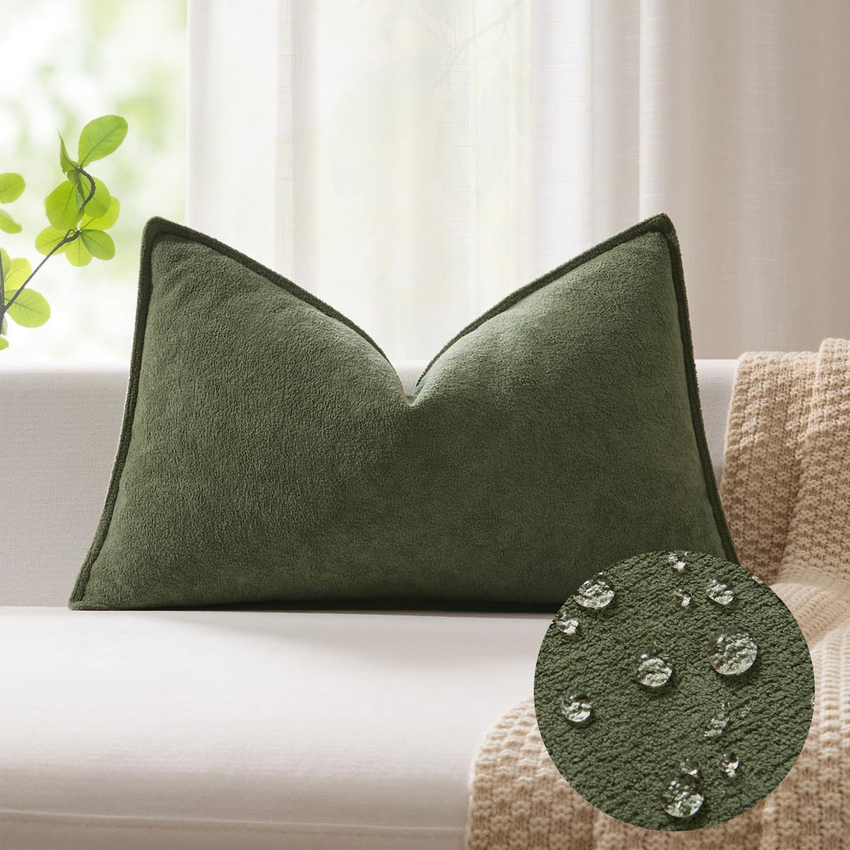 Kevin Textile Soft Waterproof Pillow Covers 20x20 Inch 2 Pack, Moss Green