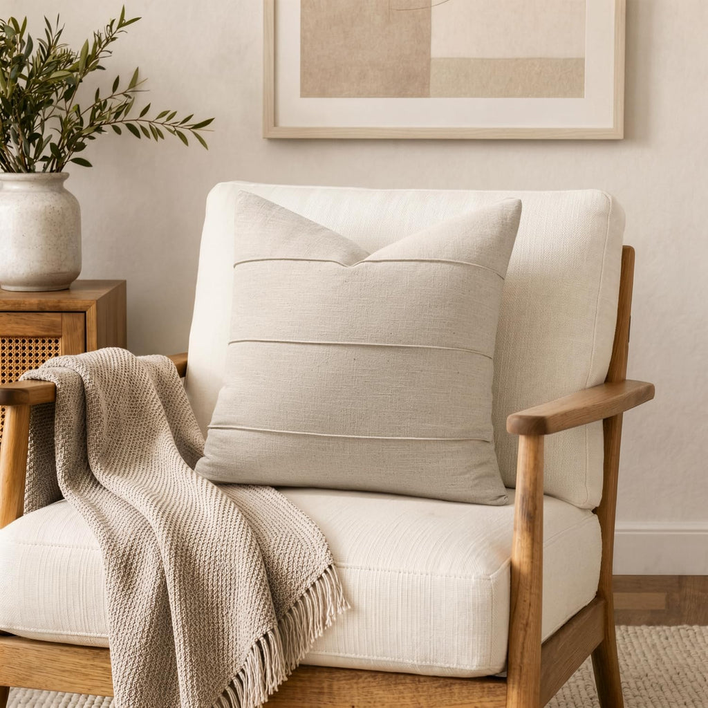 MIULEE Decorative Linen Throw Pillow Covers 18x18 Natural Beige Striped