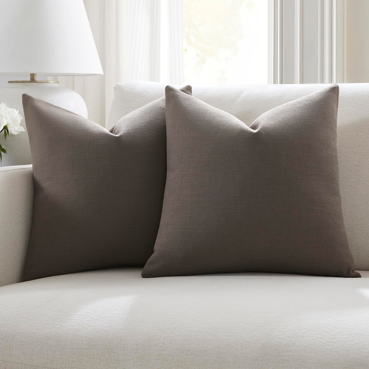 Meekio Linen Blend Throw Pillow Covers 20x20 Set of 2, Ivory