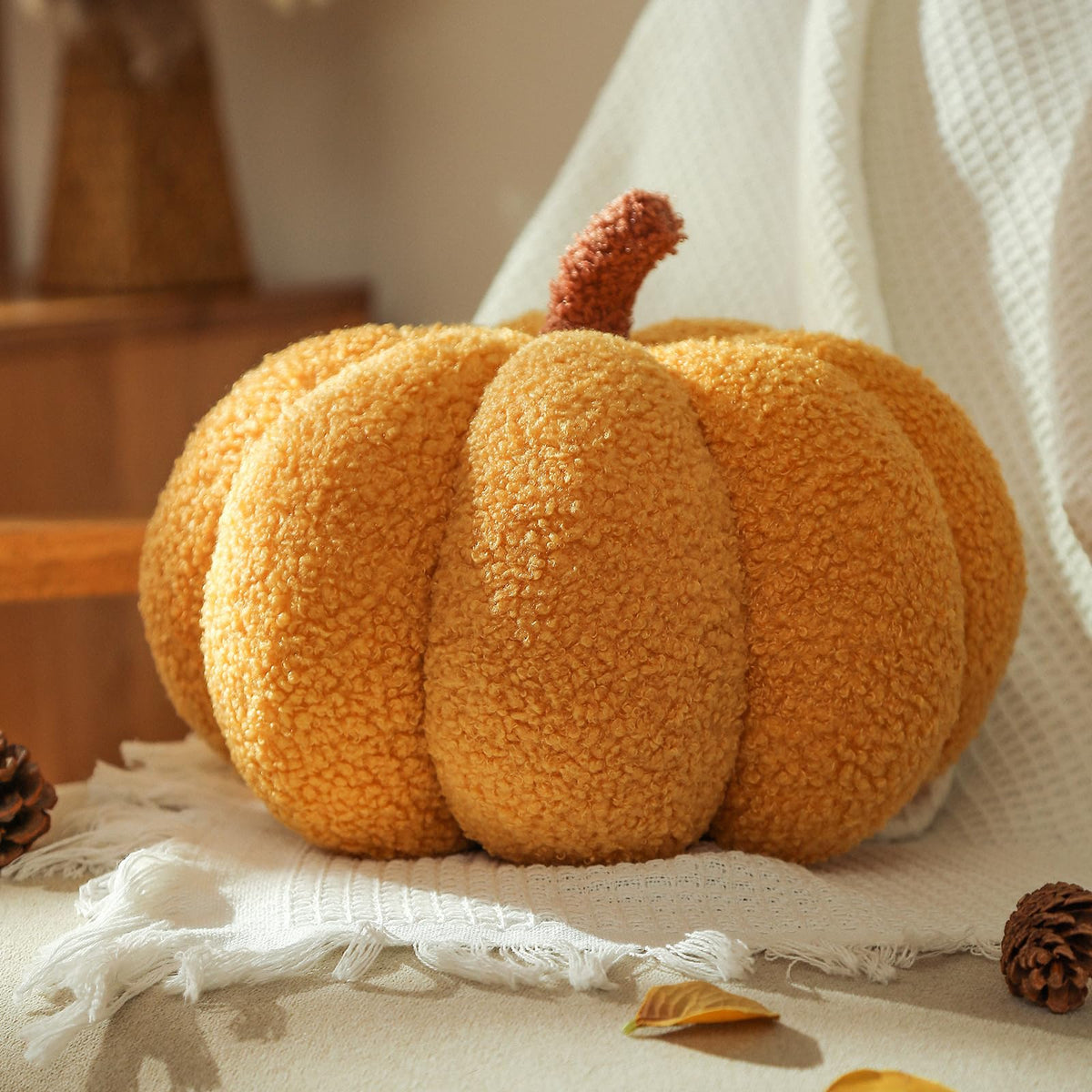 YRXRUS Halloween Pumpkin Pillows, Brown Pumpkin Shaped Throw Pillows Gifts, Fall Room Decoration, Small Cute Halloween Pillow, Teddy Fleece Small Cute 4x7 Inches Pillow for Natural Decor