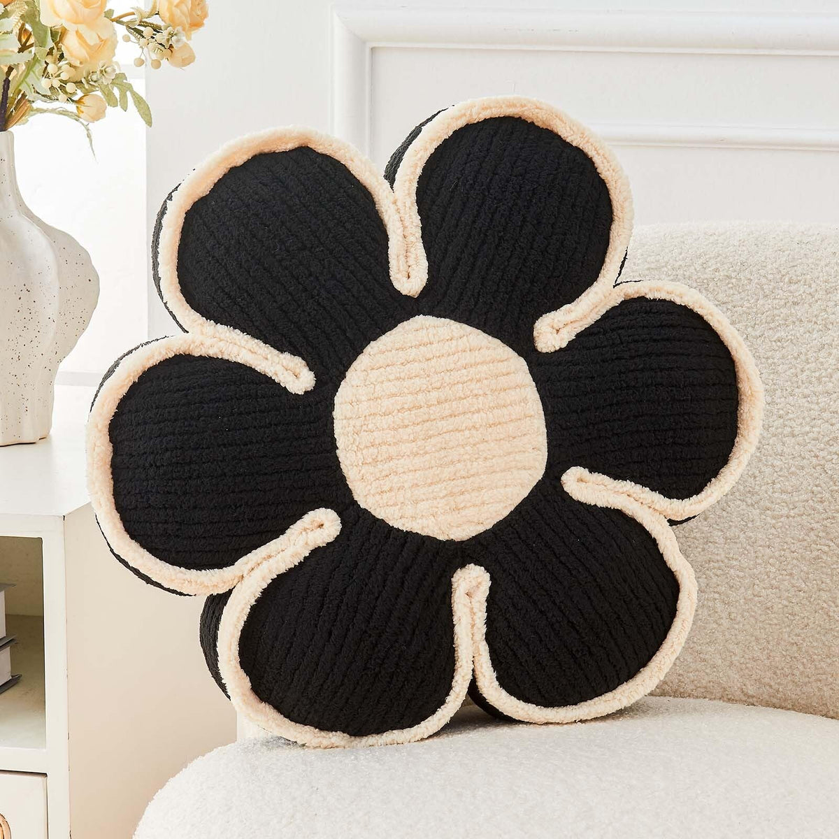 Kcvvcr Flower Pillow, Soft Shaped Floor Cushion, Decorative Throw Pillow, Seating Cushion, Plush Room Decor Pillows for Sofa Couch Bed (13.7 Inch, Ivory)