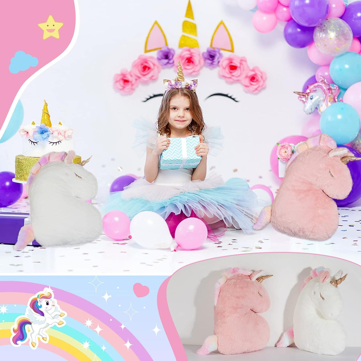Maitys 2 Pcs Decorative Pillows for Girls, Birthday Gift,Pink, White