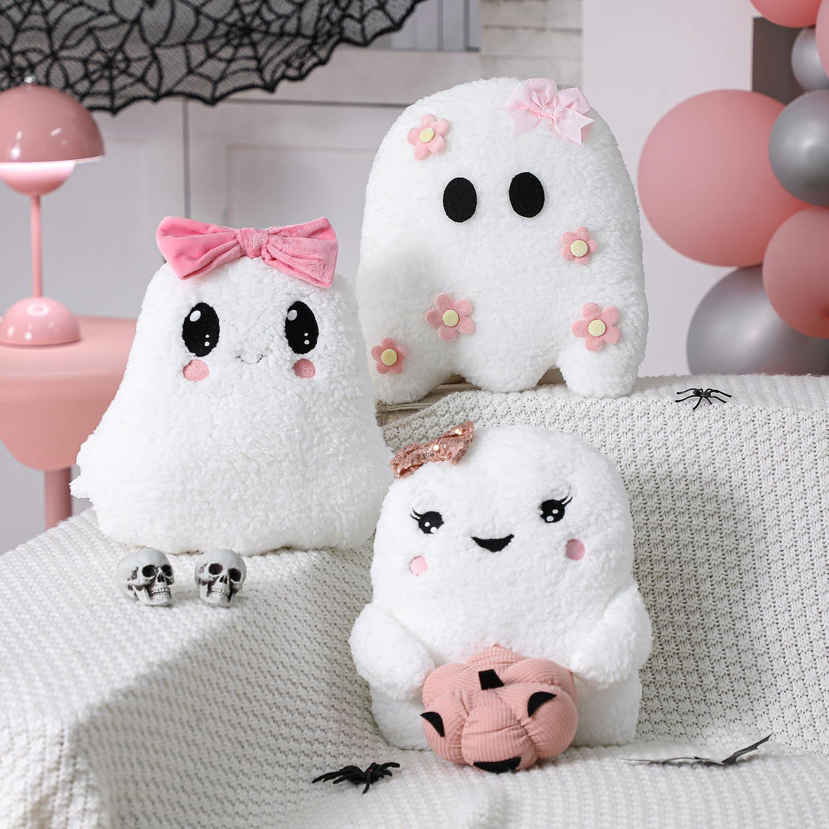 Vicenpal 3 Pcs Cute Halloween Ghost Throw Pillows Coquette Ghost Shaped