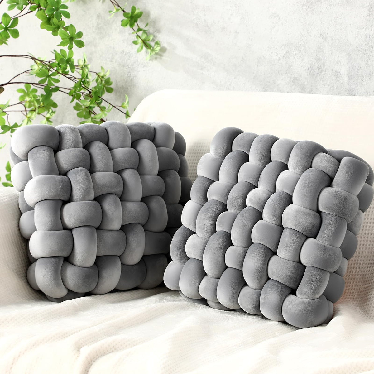 Wenqik 2 Pcs Knot Pillows Square Throw Pillow, Caramel, Crystal Velvet