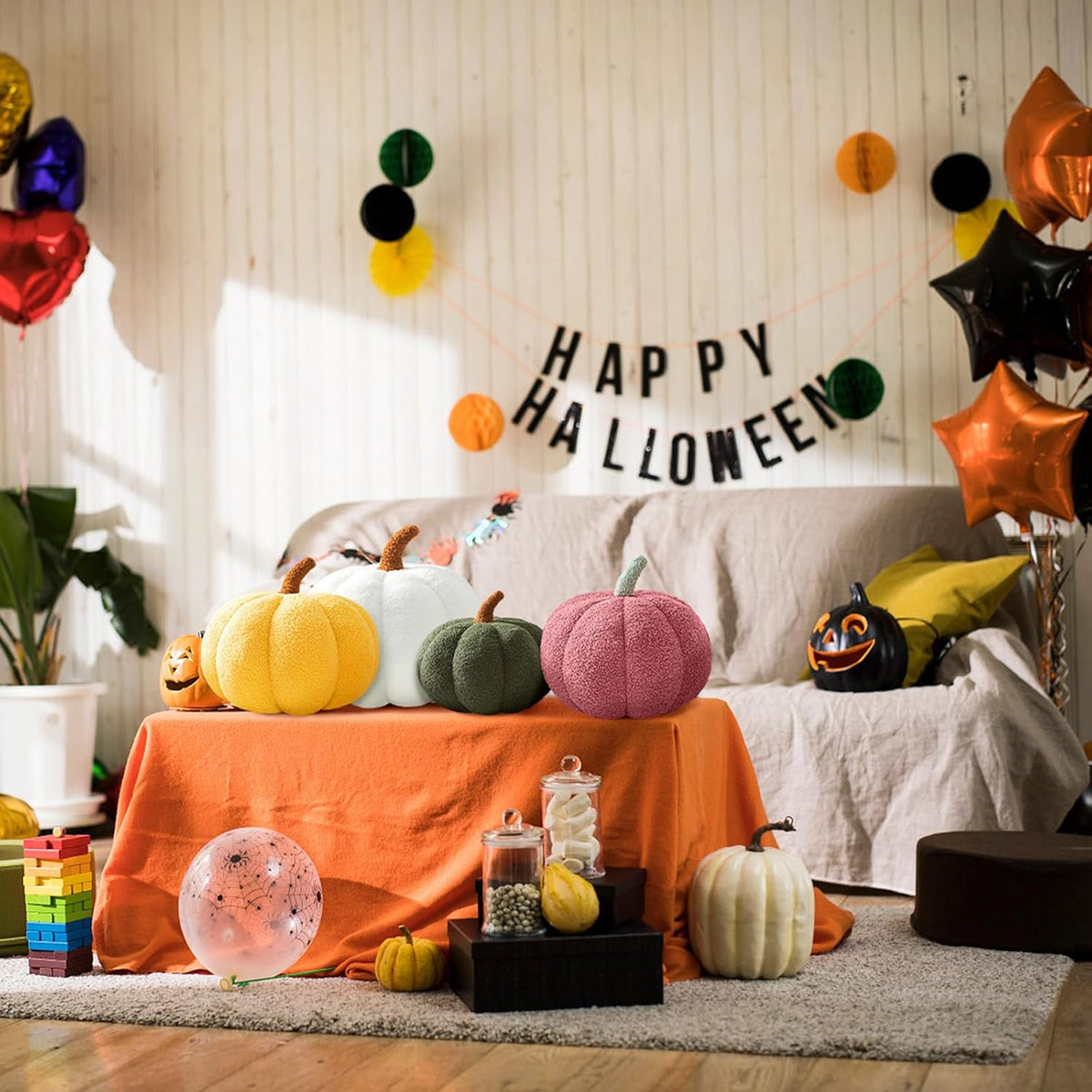 Pumpkin Pillows Fall Decor Dark Green Plush Sherpa Pumpkin Decor Pillow for Couch Bed Home Halloween Thanksgiving Party,11.02 inch