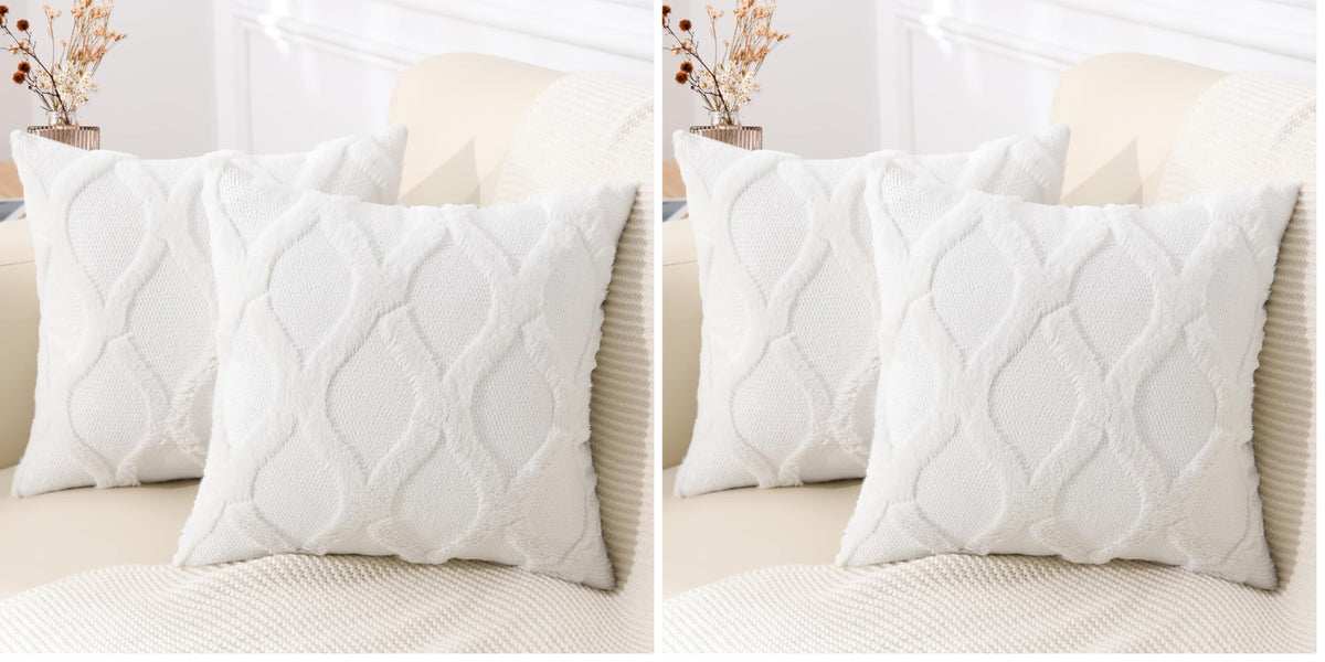 decorUhome Fall Throw Pillow Covers 18x18 Inch Set of 2, Soft Plush Faux Fur Wool Rust Couch Pillow Covers, Decorative Neutral Pillow Cases for Bed Sofa Living Room Home Decor