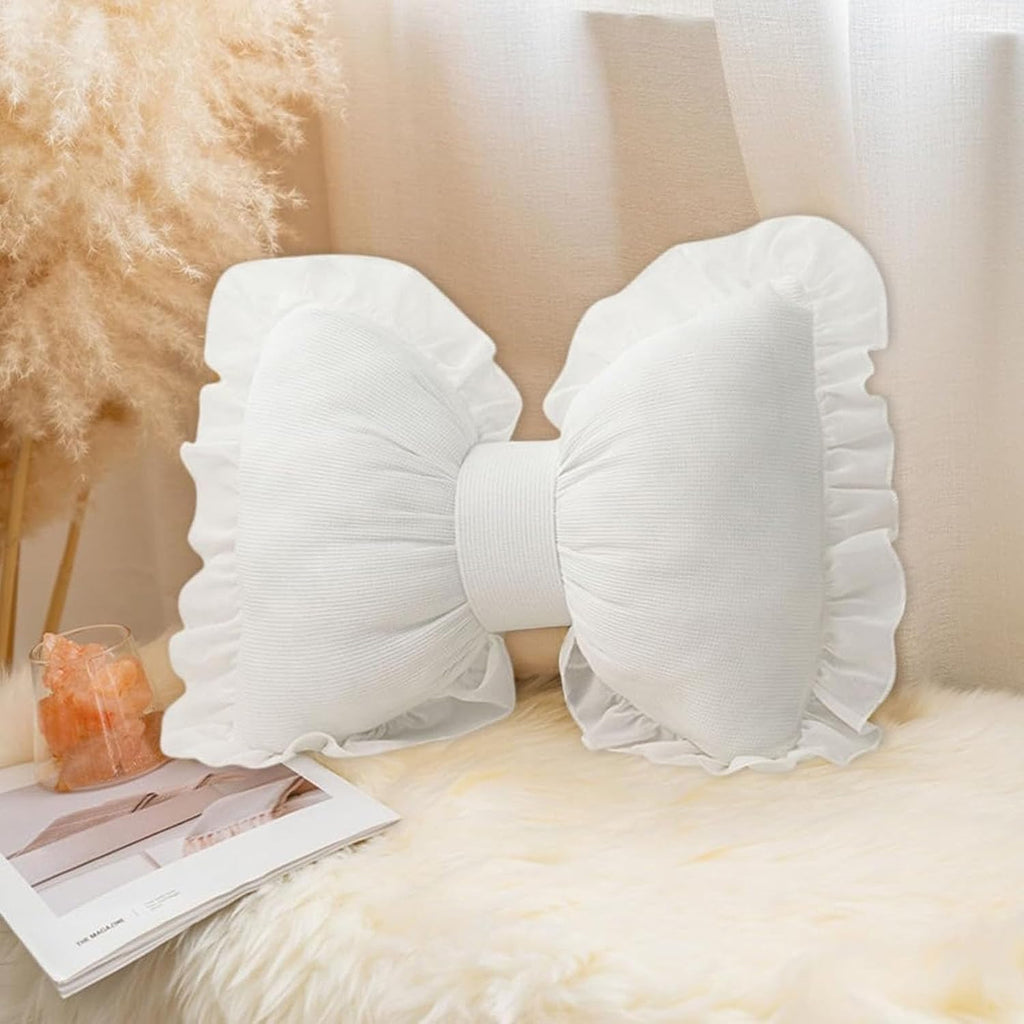 Bow Pillow Bow Shaped Pillow Decorative, Pink Bow Pillow Lace Bowknot Throw Pillow, Cute Bow Shaped Pillows for Sofa Couch Bed Living Room Bedroom
