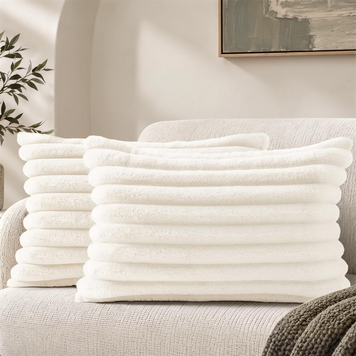 decorUhome Fall Faux Fur Throw Pillow Covers 18x18 Set of 2 Brown White