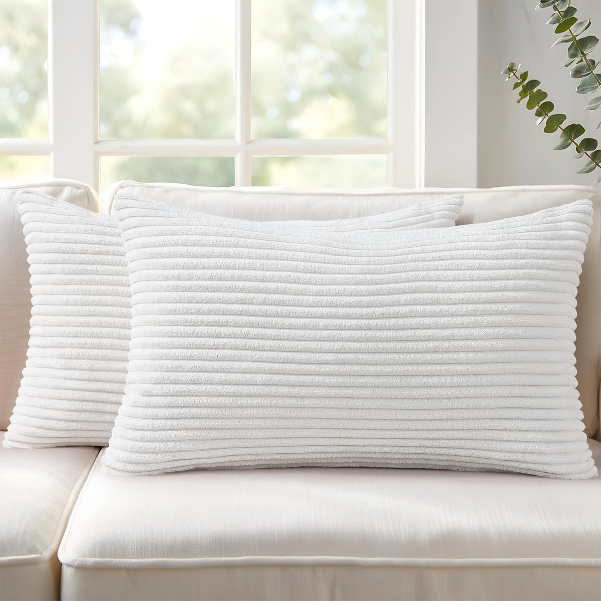 Mecatny Corduroy Fall Throw Pillow Covers 18x18 Set of 2 Cream White