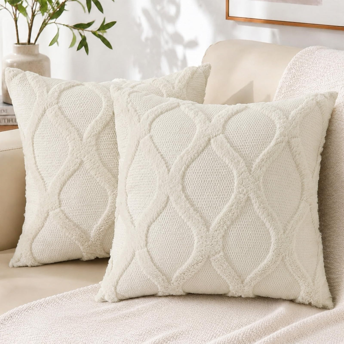 decorUhome Fall Throw Pillow Covers 18x18 Inch Set of 2, Soft Plush Faux Fur Wool Rust Couch Pillow Covers, Decorative Neutral Pillow Cases for Bed Sofa Living Room Home Decor