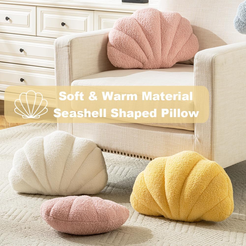 XIAIJIA White Seashell Throw Pillows, Shell Shaped Pillow, 13x10 Inch