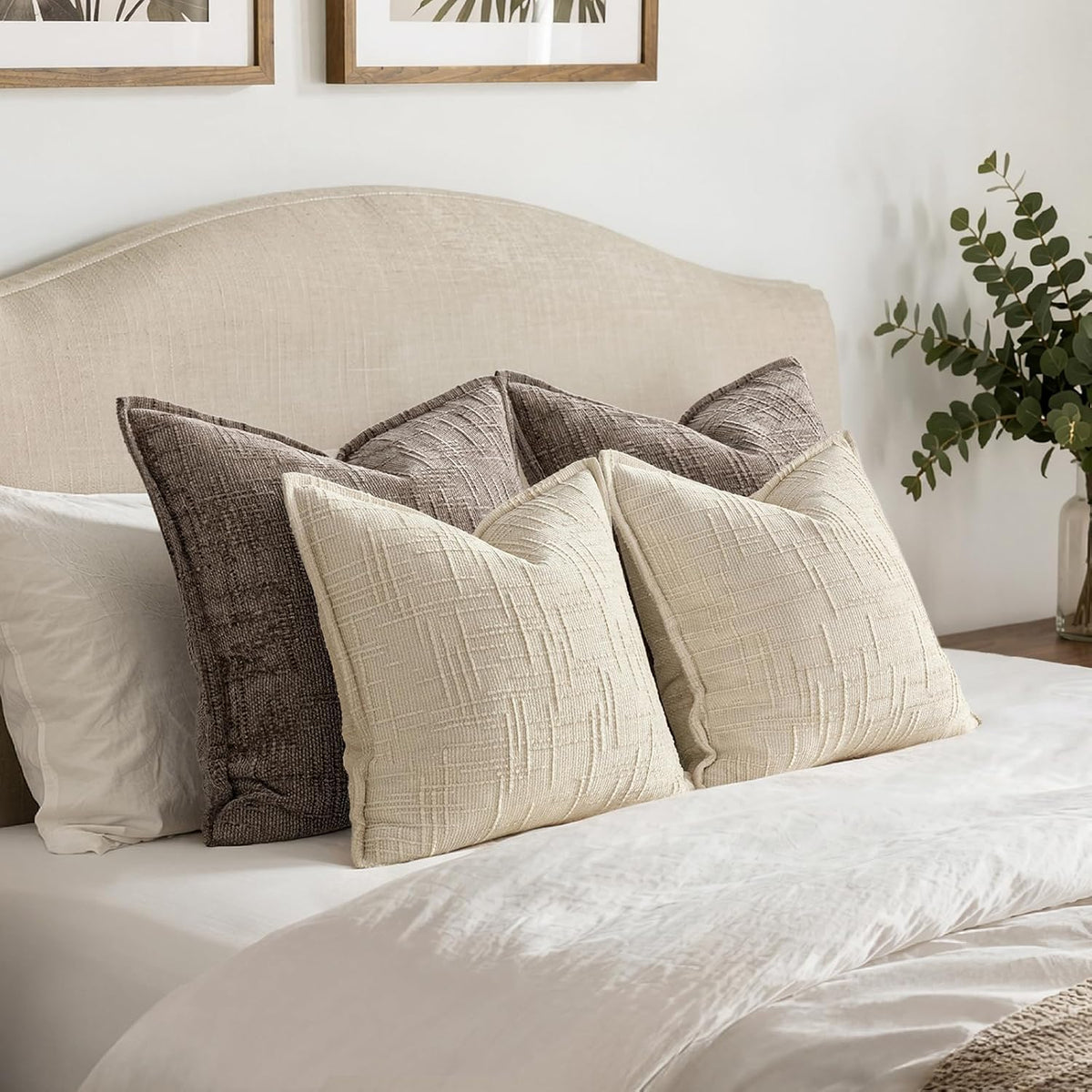 MIULEE Slubby Textured Decorative Throw Pillow Covers Beige 18x18