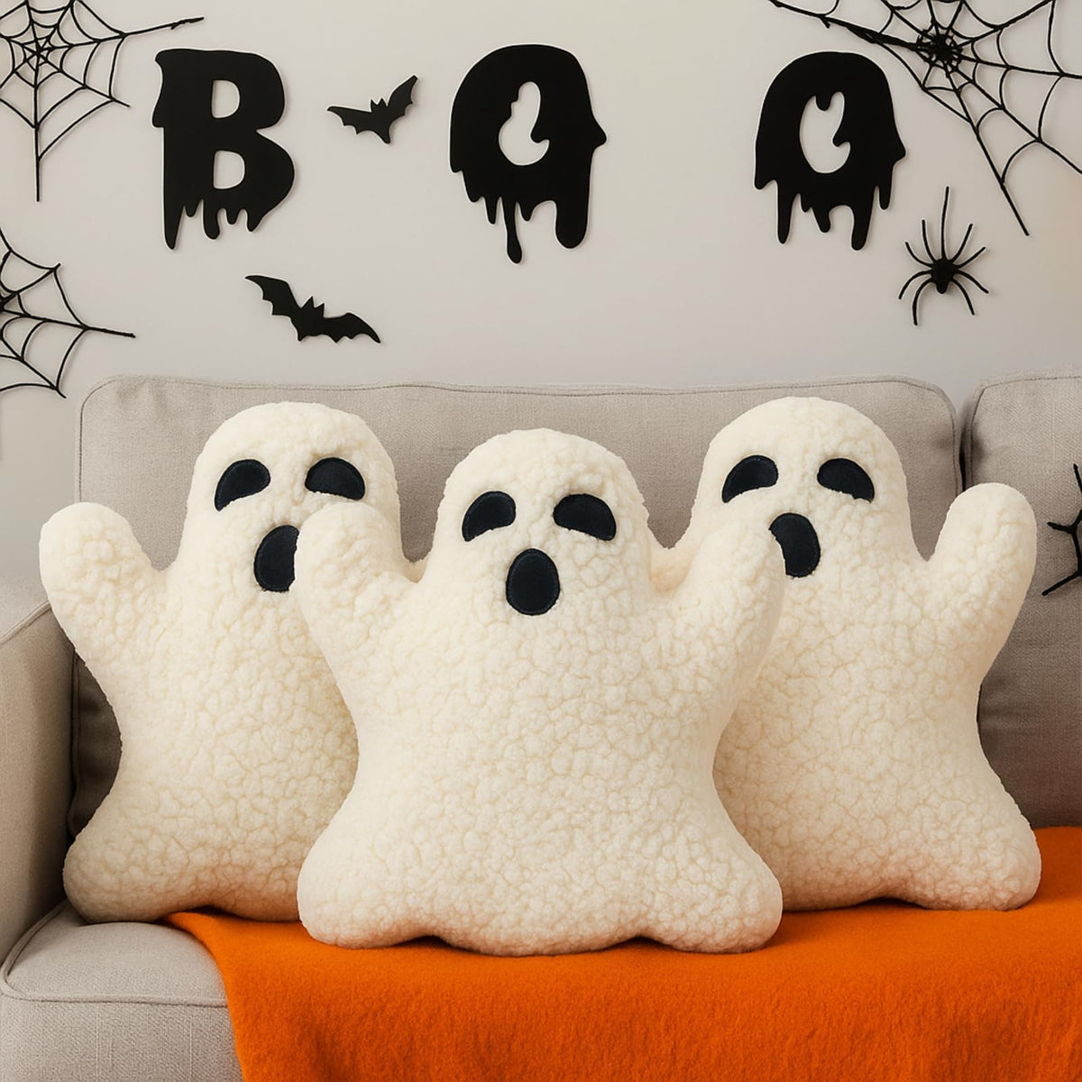 Shappy 3 Pcs Halloween Ghost Throw Pillows Cute Soft Decorative Pillows