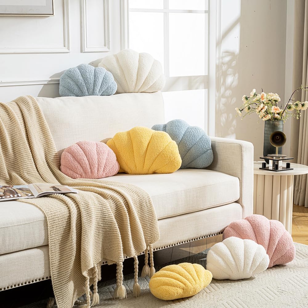 XIAIJIA White Seashell Throw Pillows, Shell Shaped Pillow, 13x10 Inch