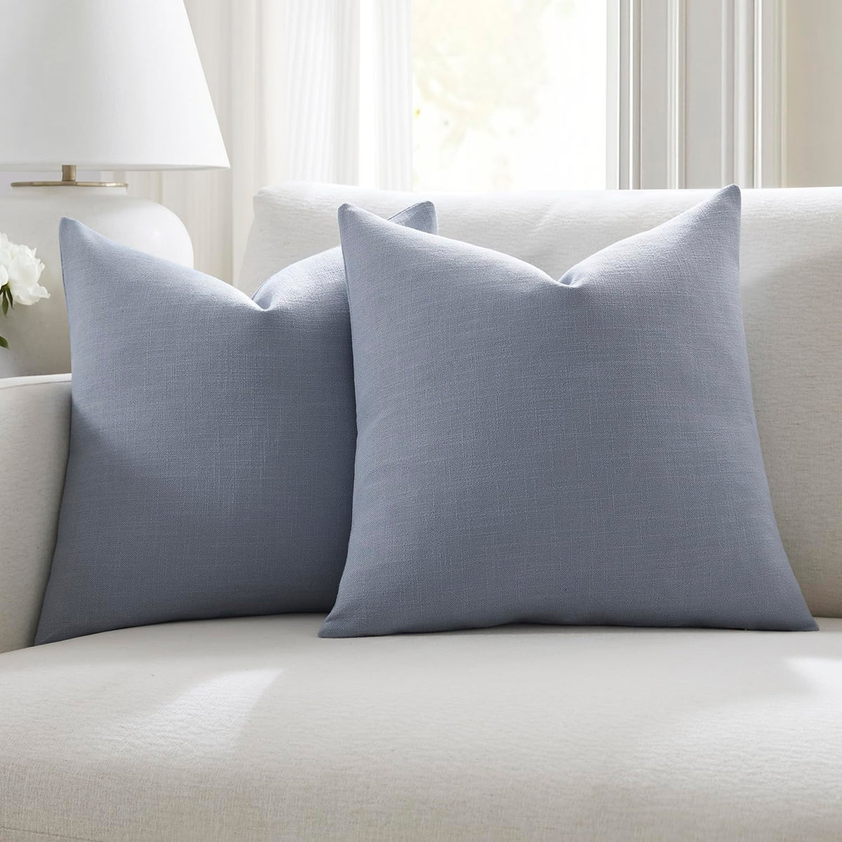 Meekio Linen Blend Throw Pillow Covers 20x20 Set of 2, Ivory
