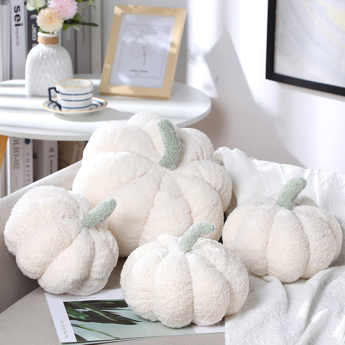 Kajaia 4 Pcs Pumpkin Pillow Fall Decor Thanksgiving, Vintage Color