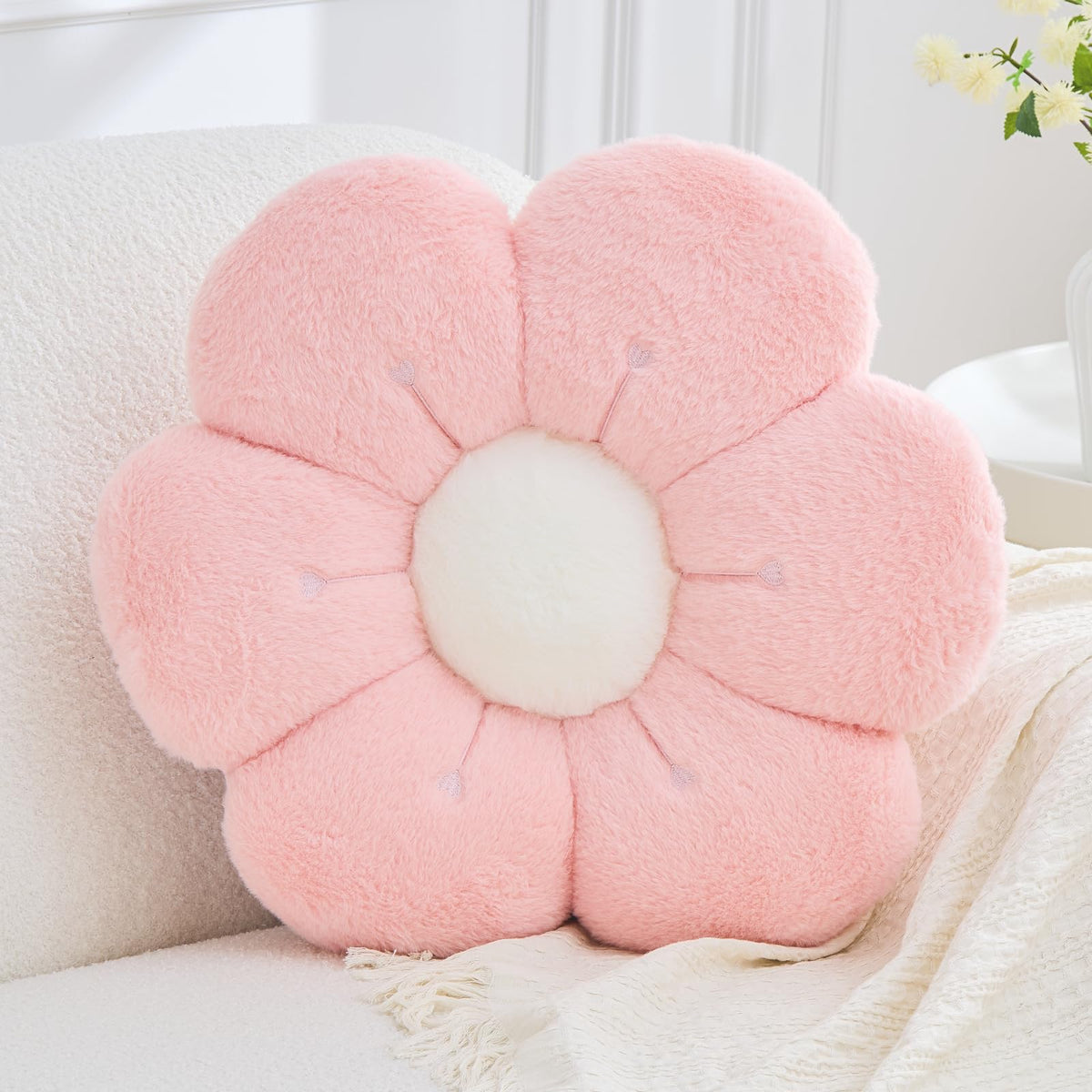 Flower Pillow Cute Flower Shaped Pillows Decorative Throw Pillows Aesthetic Home Decor Floral Daisy Cushion for Bed (Yellow, 14.9 Inch)