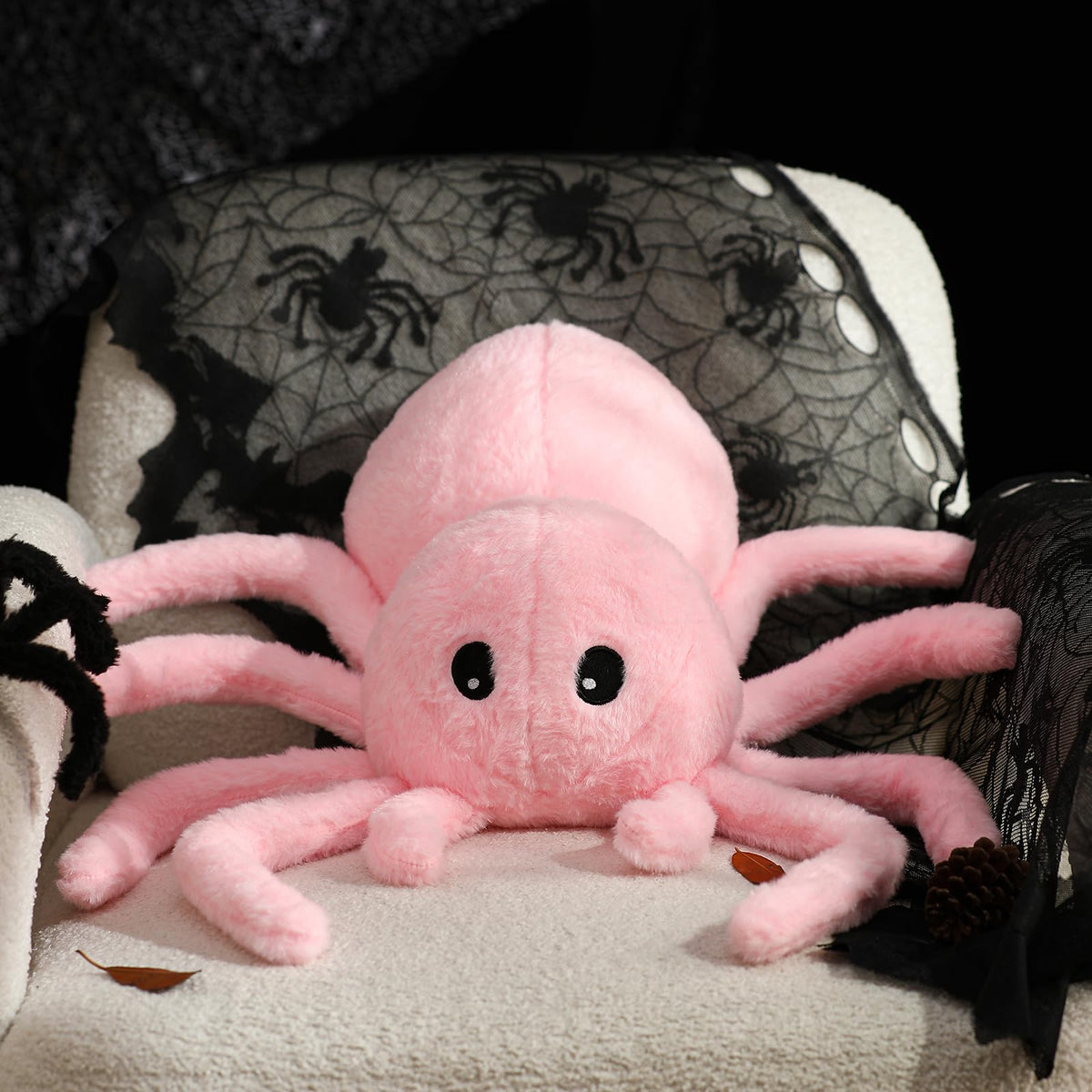 YRXRUS Spider Pillows, Halloween Pillows, Cute Spider Shaped Throw Pillow for Happy Halloween Decoration, White Plush Pillow Gifts, 12x18 in Small Cute Soft Rabbit Fur for Fall Accent Pillow