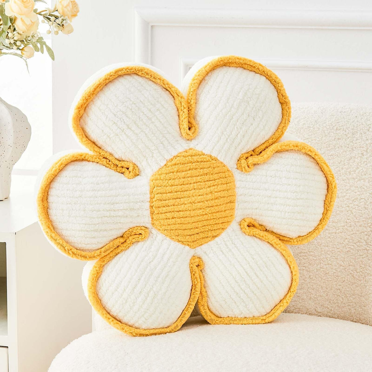 Kcvvcr Flower Pillow, Soft Shaped Floor Cushion, Decorative Throw Pillow, Seating Cushion, Plush Room Decor Pillows for Sofa Couch Bed (13.7 Inch, Ivory)