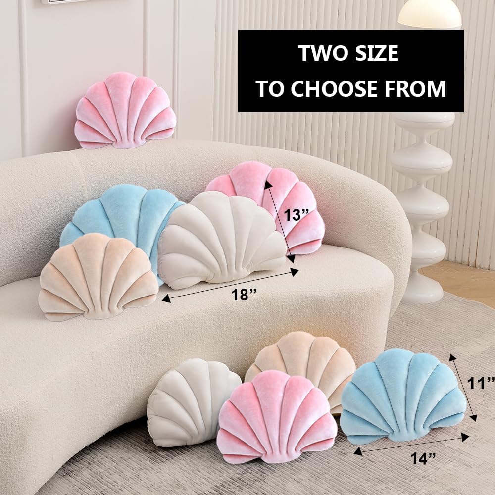 XIAIJIA Seashell Throw Pillows, Pink Shell Shaped Pillow, Velvet, 14 Inch