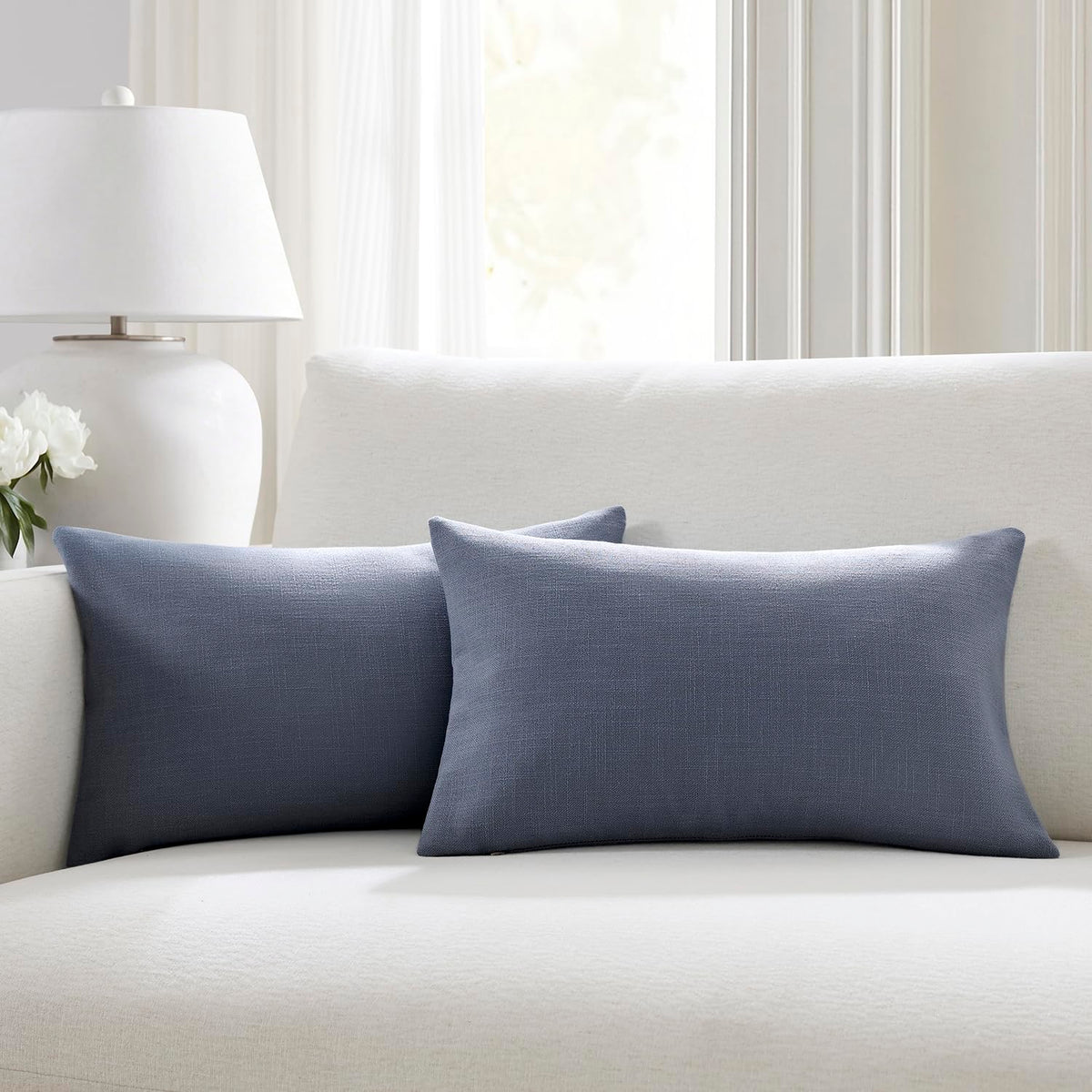 Meekio Linen Blend Throw Pillow Covers 20x20 Set of 2, Ivory
