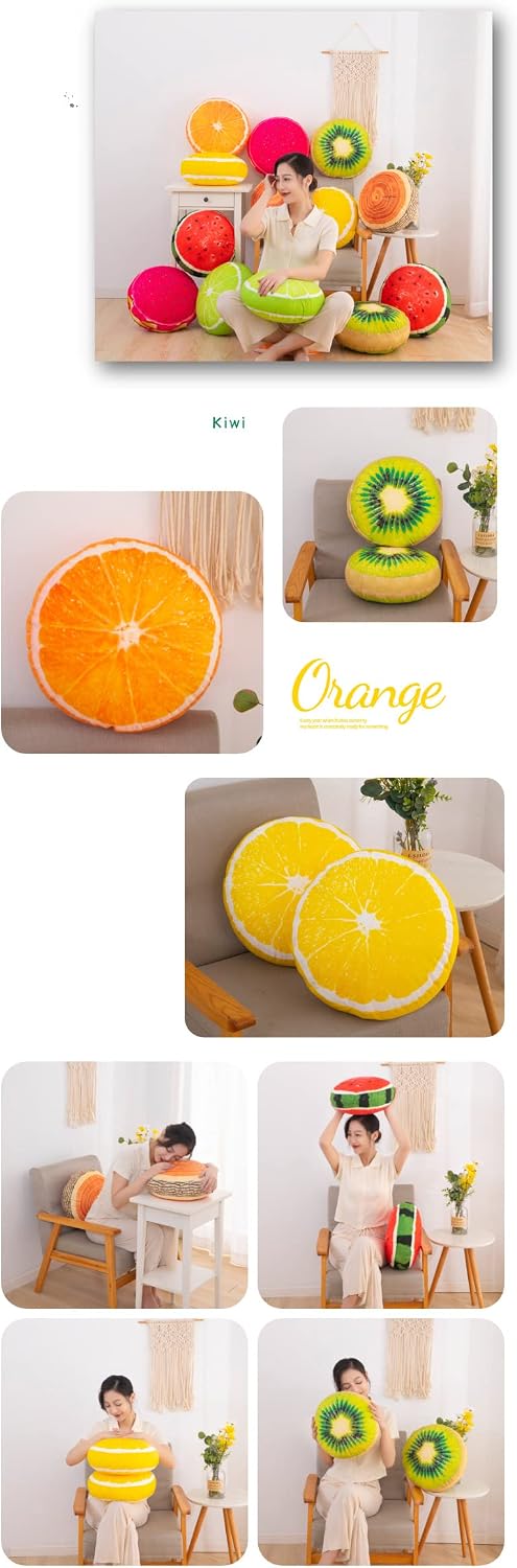 Fruit Pillow Creative Home Sofa Tatami Pillow Watermelon Futon Shaped Round Cushion Pillow(Green Lemon,35cm)