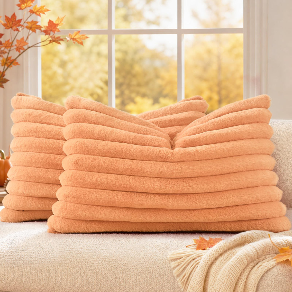 decorUhome Fall Faux Fur Throw Pillow Covers 18x18 Set of 2 Grey Blue