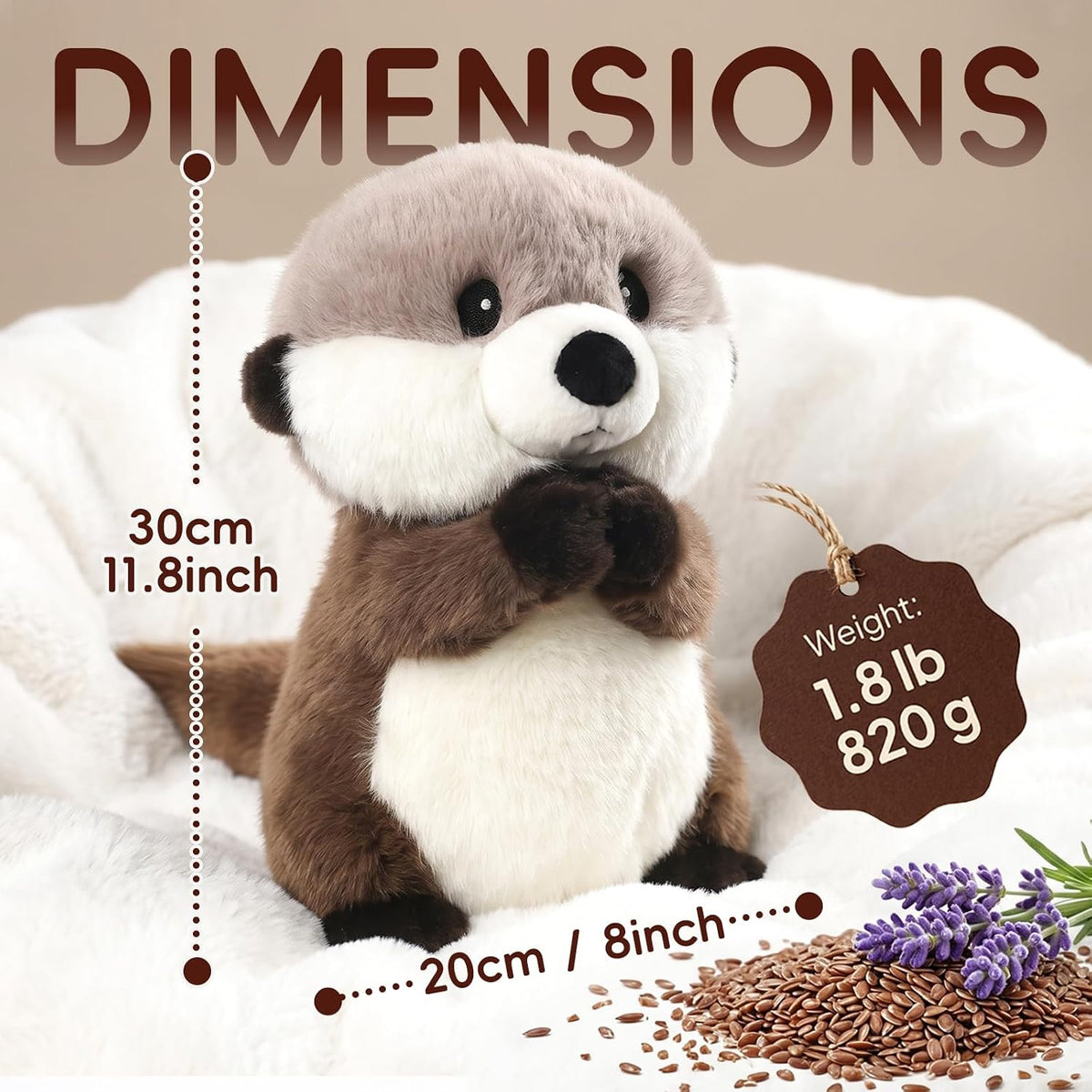 Sea Otter Stuffed Animal, Soft Cozy Toy Microwavable Plush, 11.8in, 1.8lbs