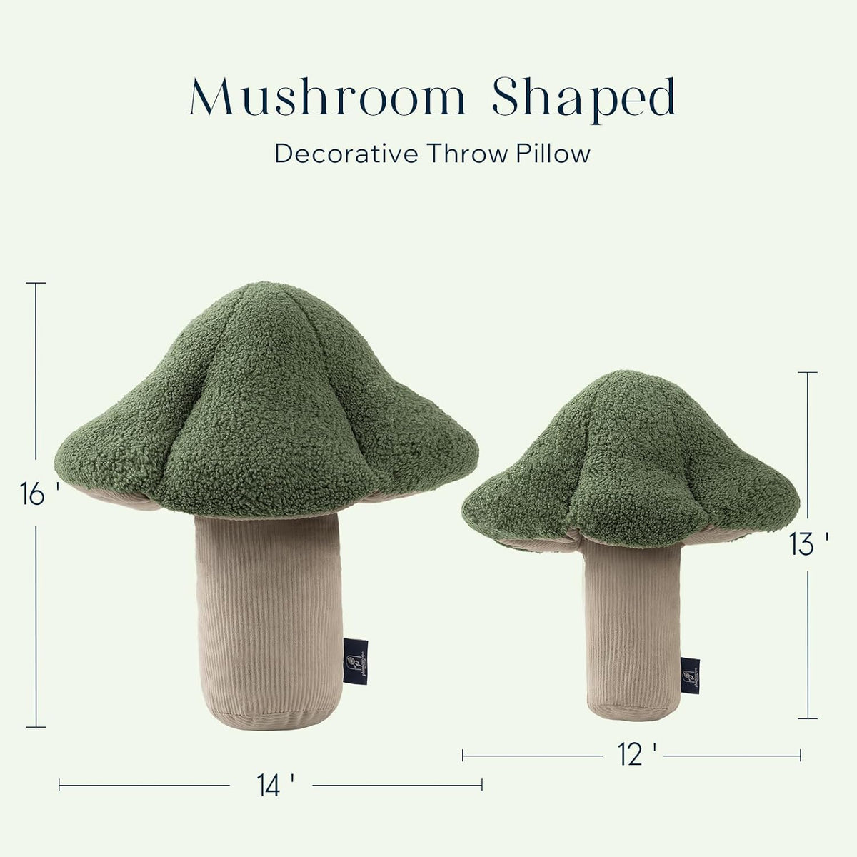 Phantoscope Mushroom Shaped Throw Pillow, Teddy Fleece Soft Mushroom Decorative Pillows Cute 3D Shaped Cushion for Couch Sofa Bed Chair, Light Green,16 x14 inches