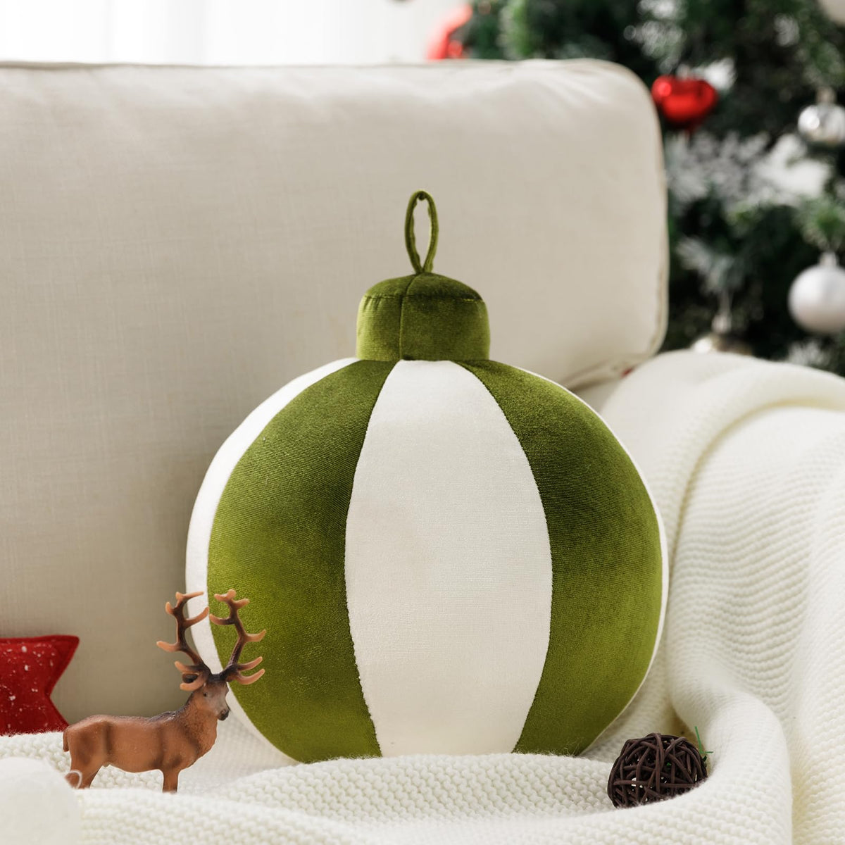 Ashler Merry Christmas Bell-Shaped Pillow, 8.5x8.5 Inch Velvet Hangable Decorative Holiday Pillow for Xmas Tree, Couch, Living Room, Bed, Pink