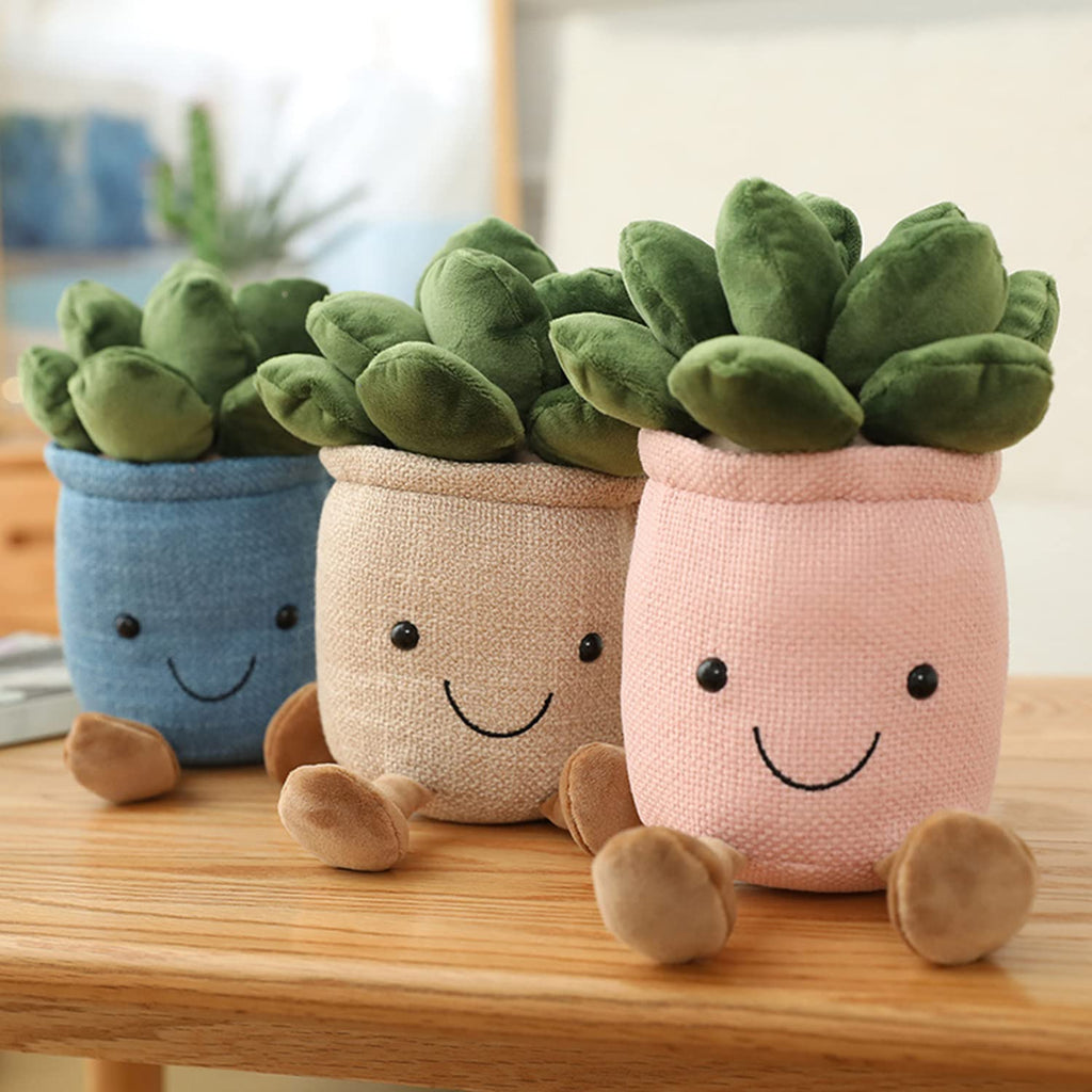 3pcs Succulents Plush Toy, Cute Succulents Plushies, Stuffed Potted Plants Plush Doll, Soft Plush Succulent Gifts for Kids Boys (Pink+White+Blue)