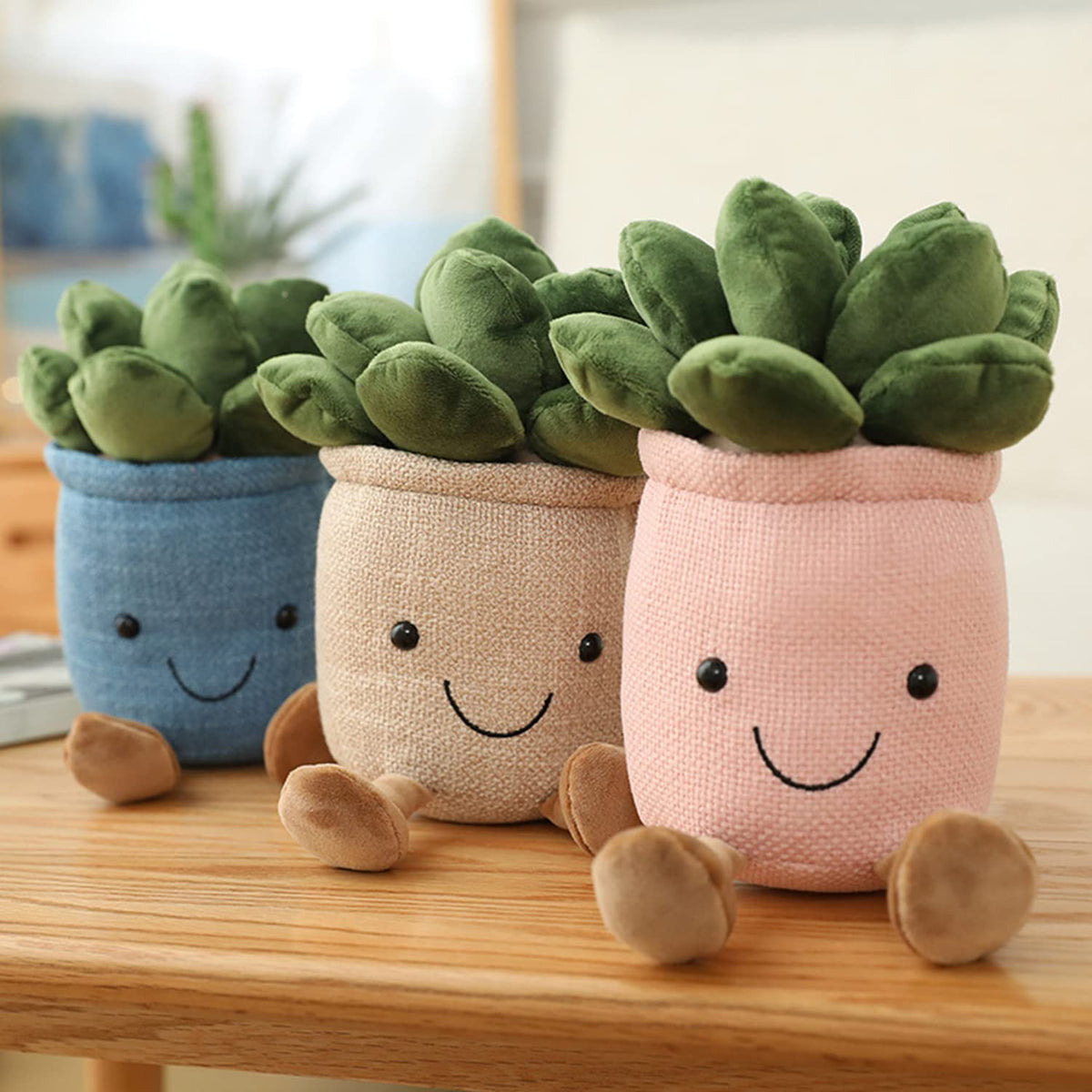 3pcs Succulents Plush Toy, Cute Succulents Plushies, Stuffed Potted Plants Plush Doll, Soft Plush Succulent Gifts for Kids Boys (Pink+White+Blue)