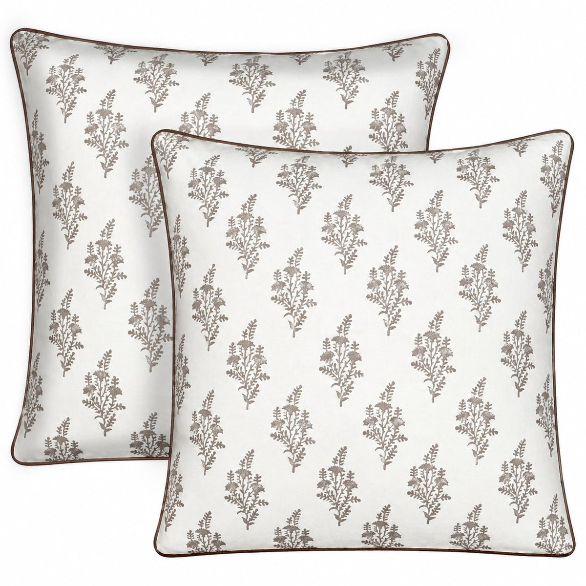 Ridhi Asparagus Green Block Print Cotton Pillow Cover 16x16 Inch Set of 2