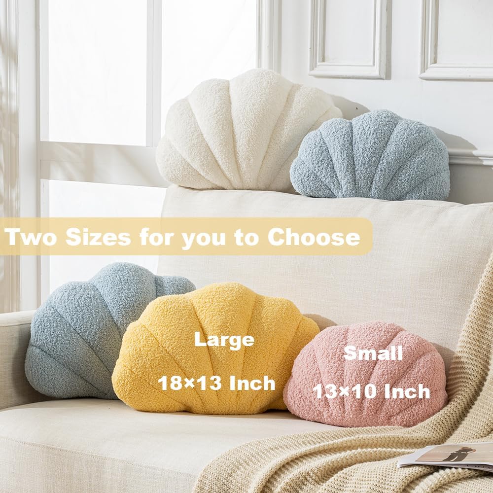 XIAIJIA White Seashell Throw Pillows, Shell Shaped Pillow, 13x10 Inch