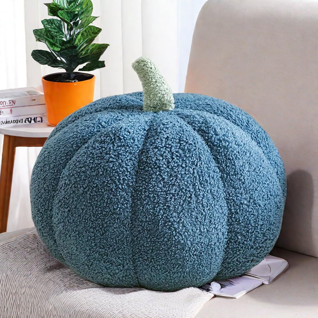 Simulated Pumpkin Pillow, Halloween Pumpkin Throw Pillow Cushion, 3D Pumpkin Shaped Pillow, Fall Decorations Stuffed Pillows for Thanksgiving, Christmas Bedroom Sofa Couch (White, 20CM)