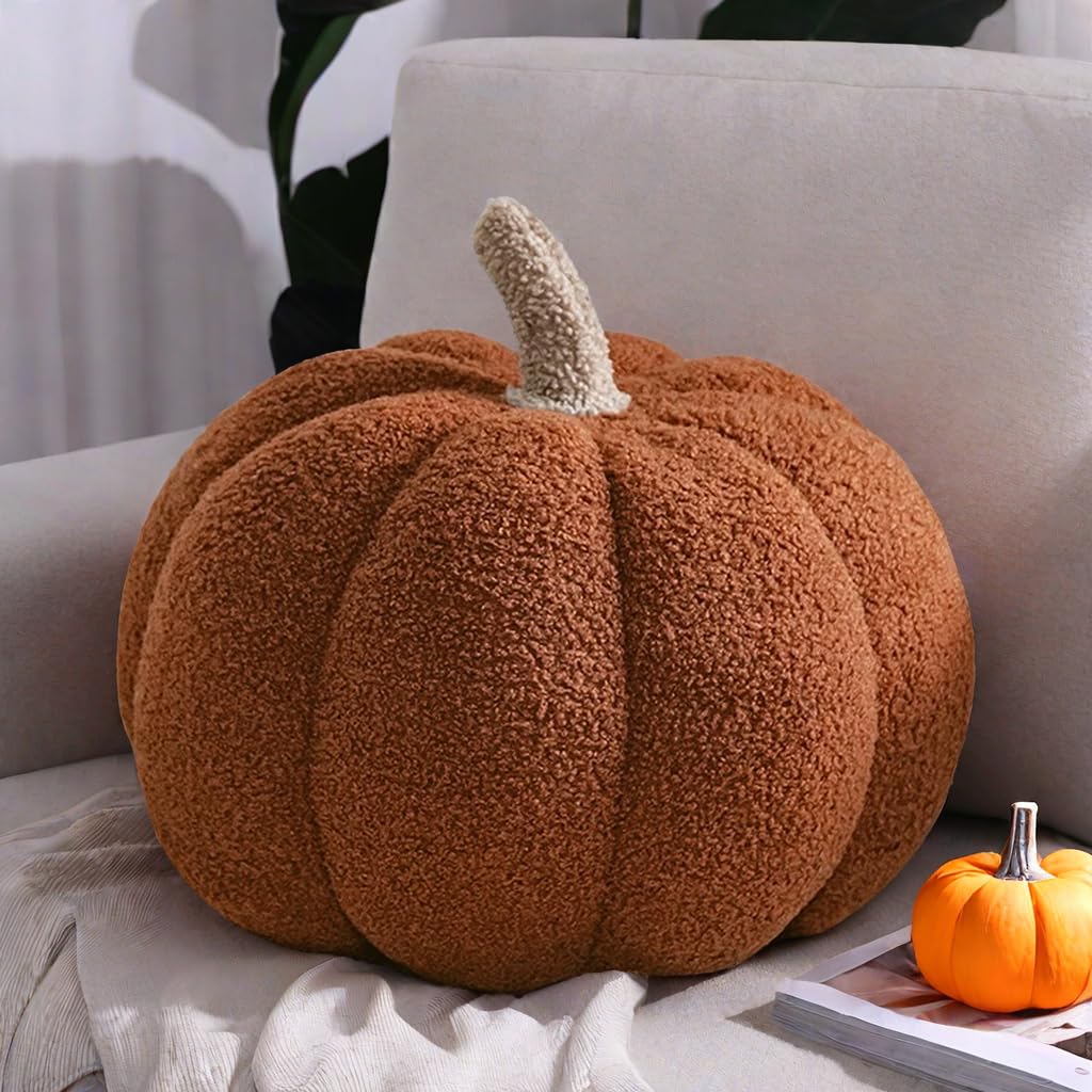 Simulated Pumpkin Pillow, Halloween Pumpkin Throw Pillow Cushion, 3D Pumpkin Shaped Pillow, Fall Decorations Stuffed Pillows for Thanksgiving, Christmas Bedroom Sofa Couch (White, 20CM)