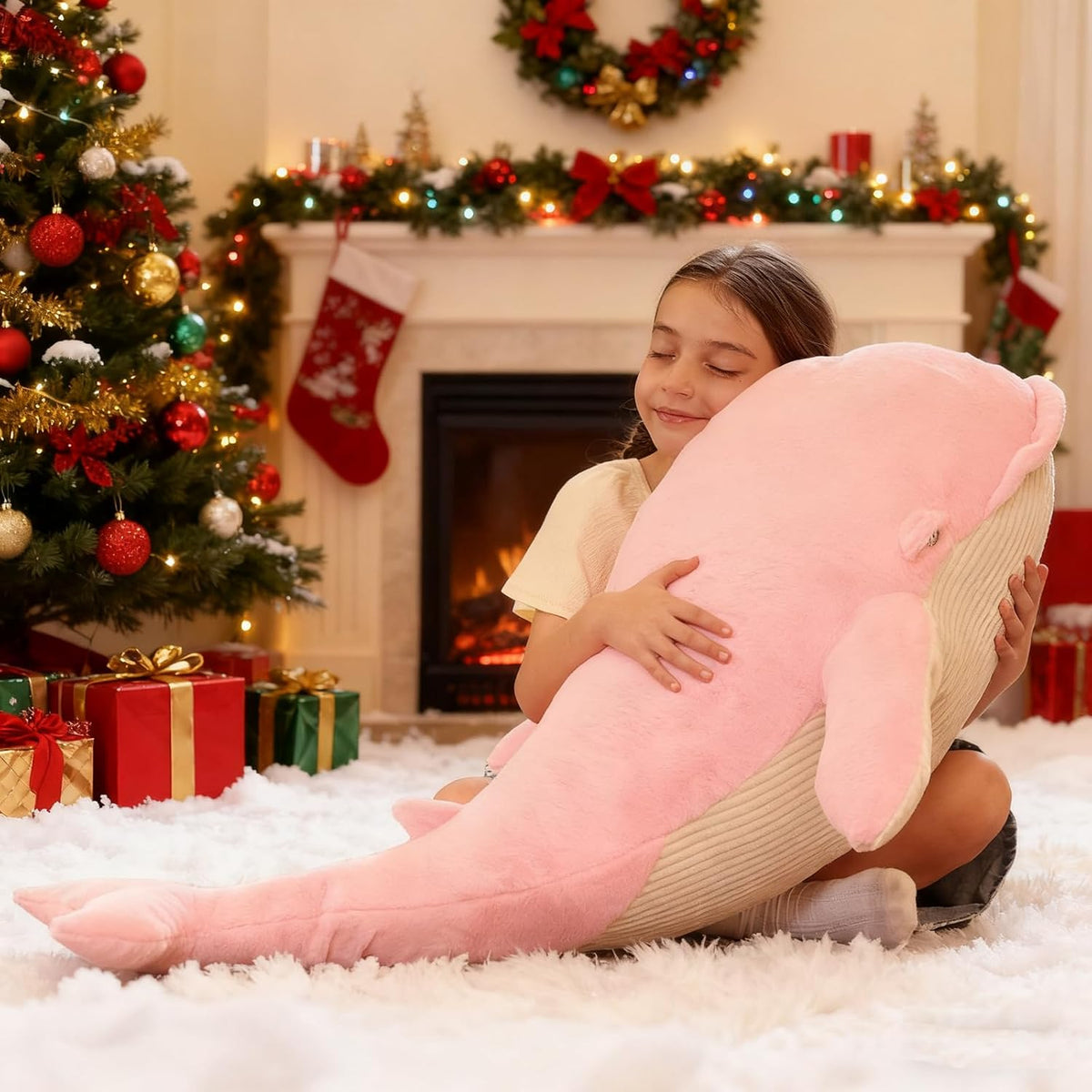 Tezituor 43" Pink Whale Stuffed Animal, Giant Whale Plush Pillow for Girls