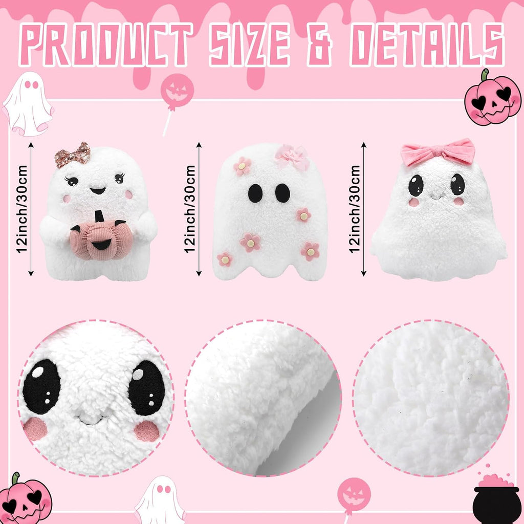 Vicenpal 3 Pcs Cute Halloween Ghost Throw Pillows Coquette Ghost Shaped