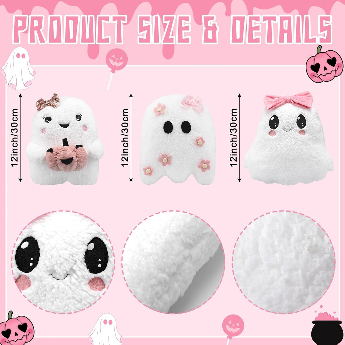 Vicenpal 3 Pcs Cute Halloween Ghost Throw Pillows Coquette Ghost Shaped