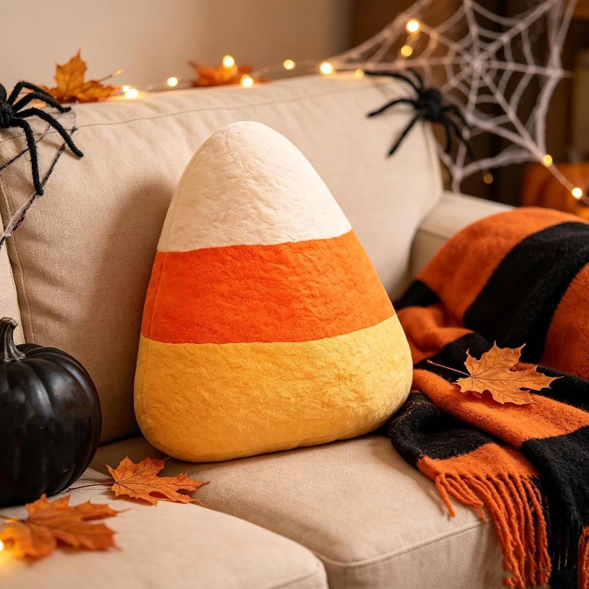 Halloween Candy Corn Pillows, Cute Candy Corn Halloween Throw Pillow for Couch Sofa Bed, Orange Yellow Soft Plush Decorative Pillows for Holiday Party Favors Bedroom Living Room Home Decor