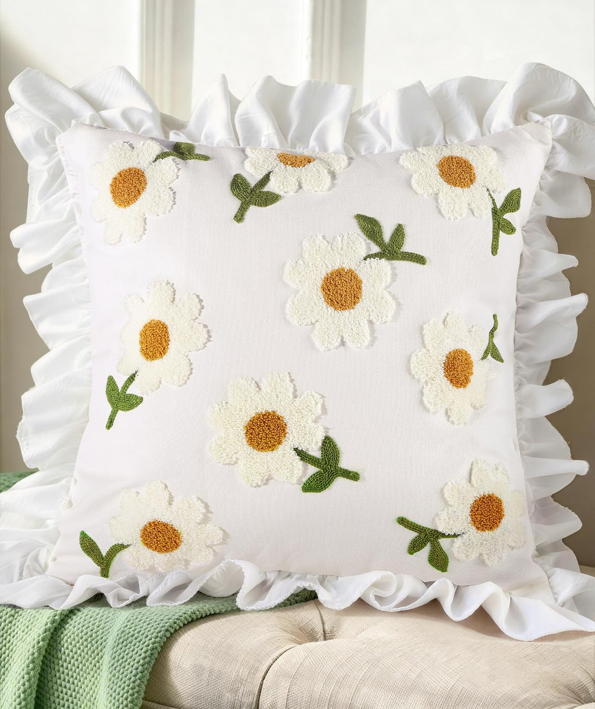 Embroidered Throw Pillow Cover, 18x18 Inch, Fall Abstract Floral
