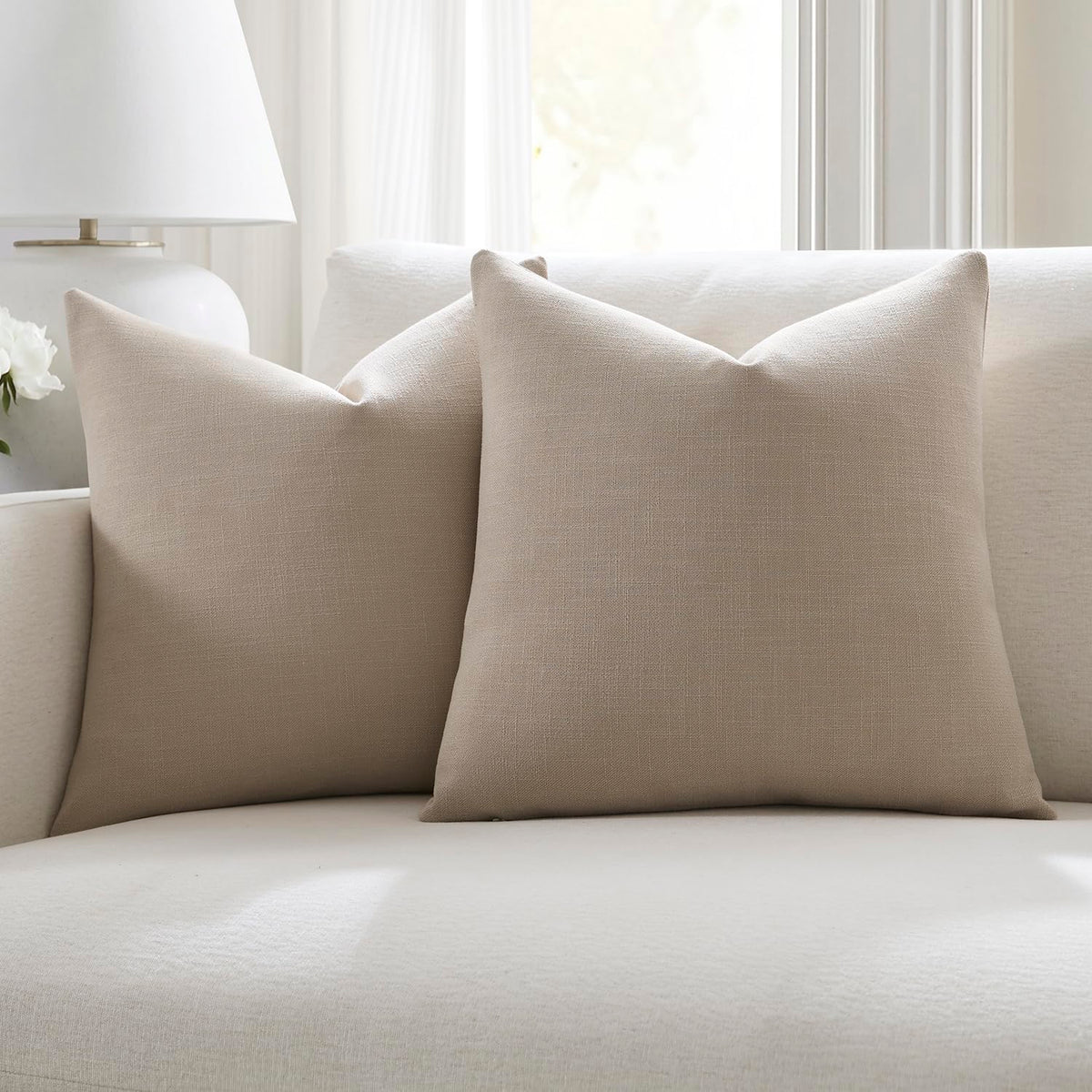 Meekio Linen Blend Throw Pillow Covers 20x20 Set of 2, Ivory