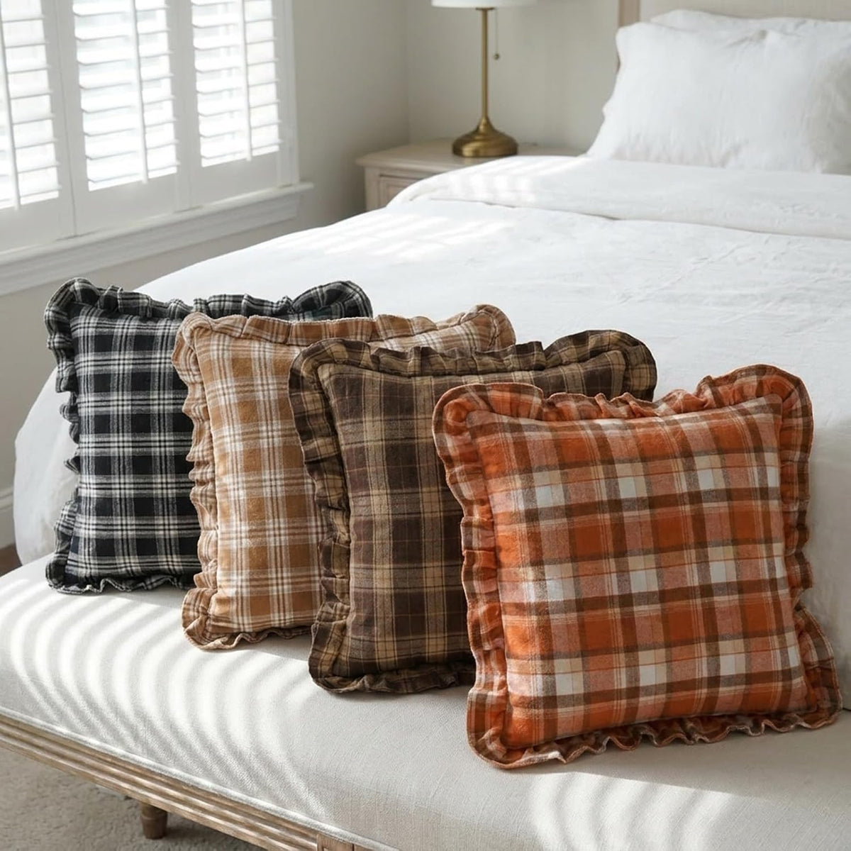 Chocolate Dark Brown Tartan Plaid Fall Cute Throw Pillow Covers 18x18