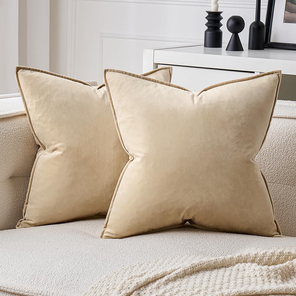 MIULEE Decorative Brown Velvet Throw Pillow Covers for Couch 18x18 Inch