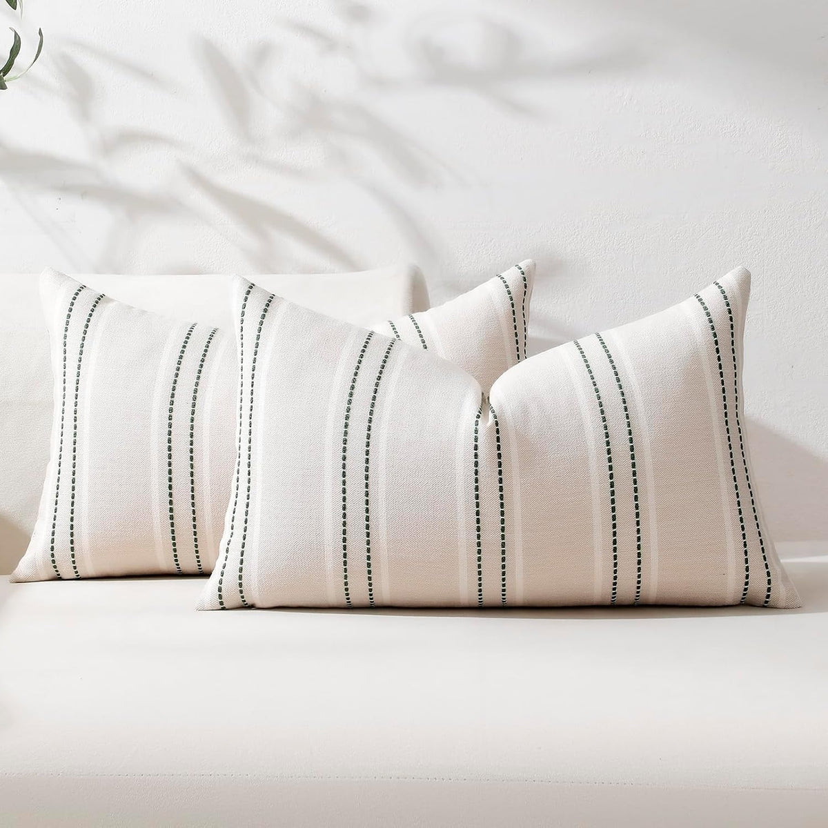 Hckot Sage Green Throw Pillow Covers 20x20 Set of 2 Striped Pillow Covers