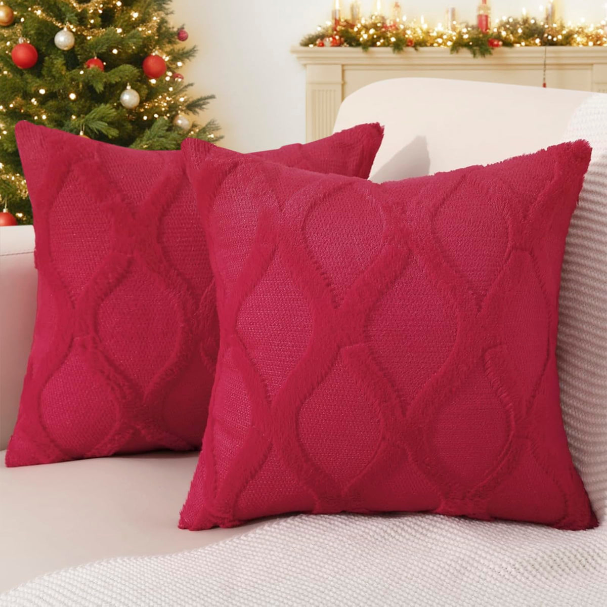 decorUhome Fall Throw Pillow Covers 18x18 Inch Set of 2, Soft Plush Faux Fur Wool Rust Couch Pillow Covers, Decorative Neutral Pillow Cases for Bed Sofa Living Room Home Decor