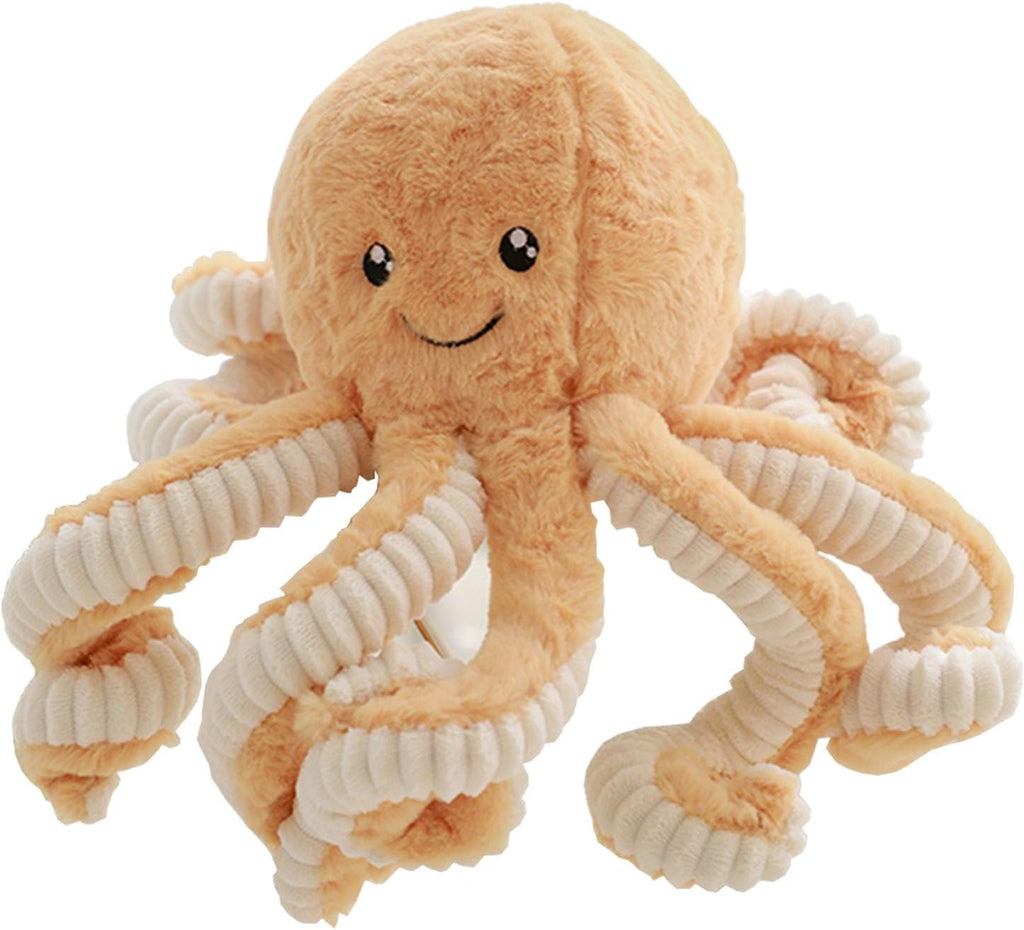 Cute Plush Octopus Stuffed Toy Pillow - Soft Kids' Cushion for Toddler Bed & Playroom，Soft Marine Animal Decorations (Khaki, 15.7 inch)