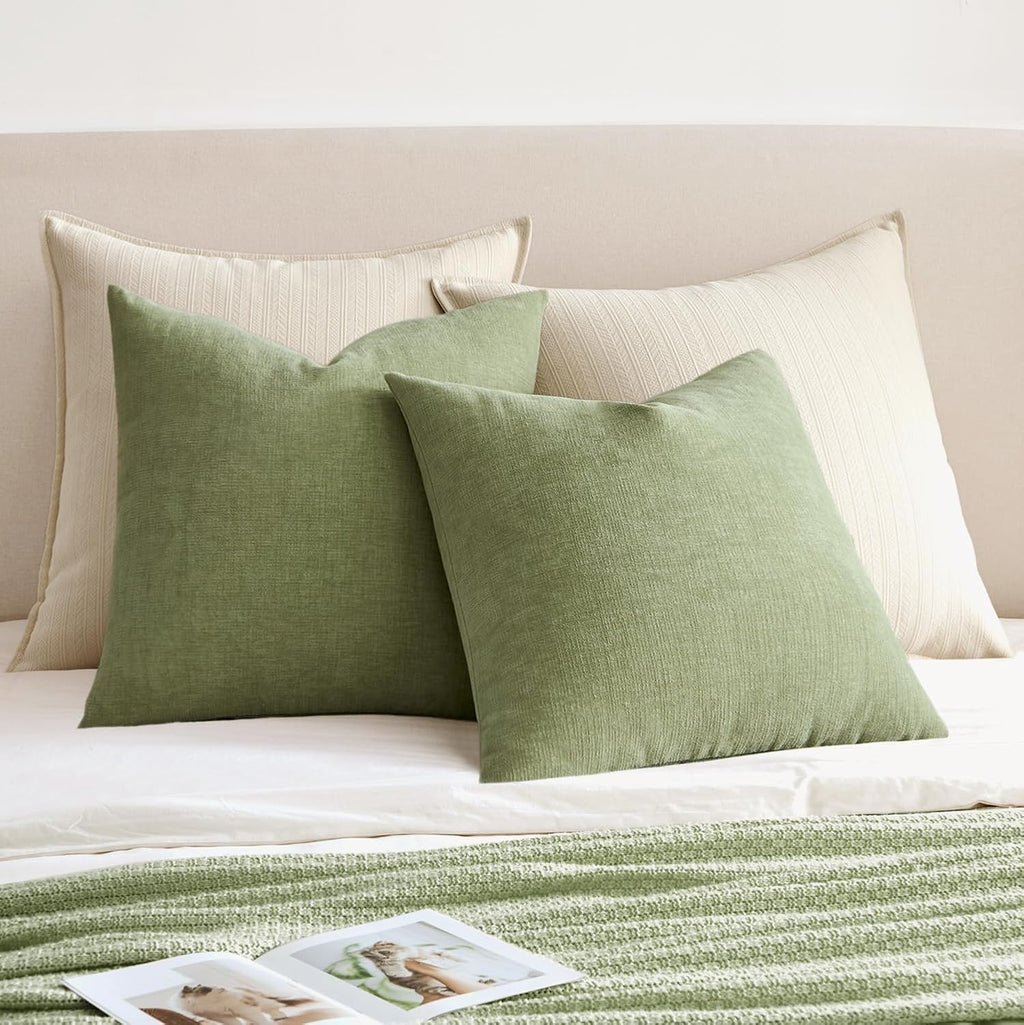 MIULEE Sage Green Chenille Couch Throw Pillow Covers, 18x18