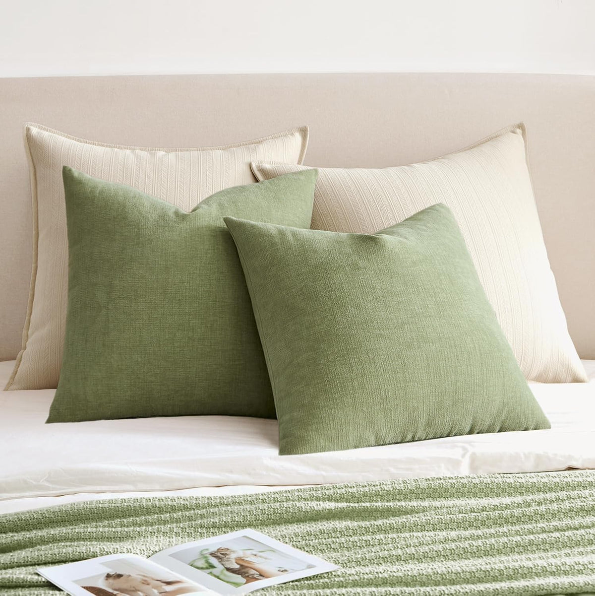 MIULEE Sage Green Chenille Couch Throw Pillow Covers, 18x18