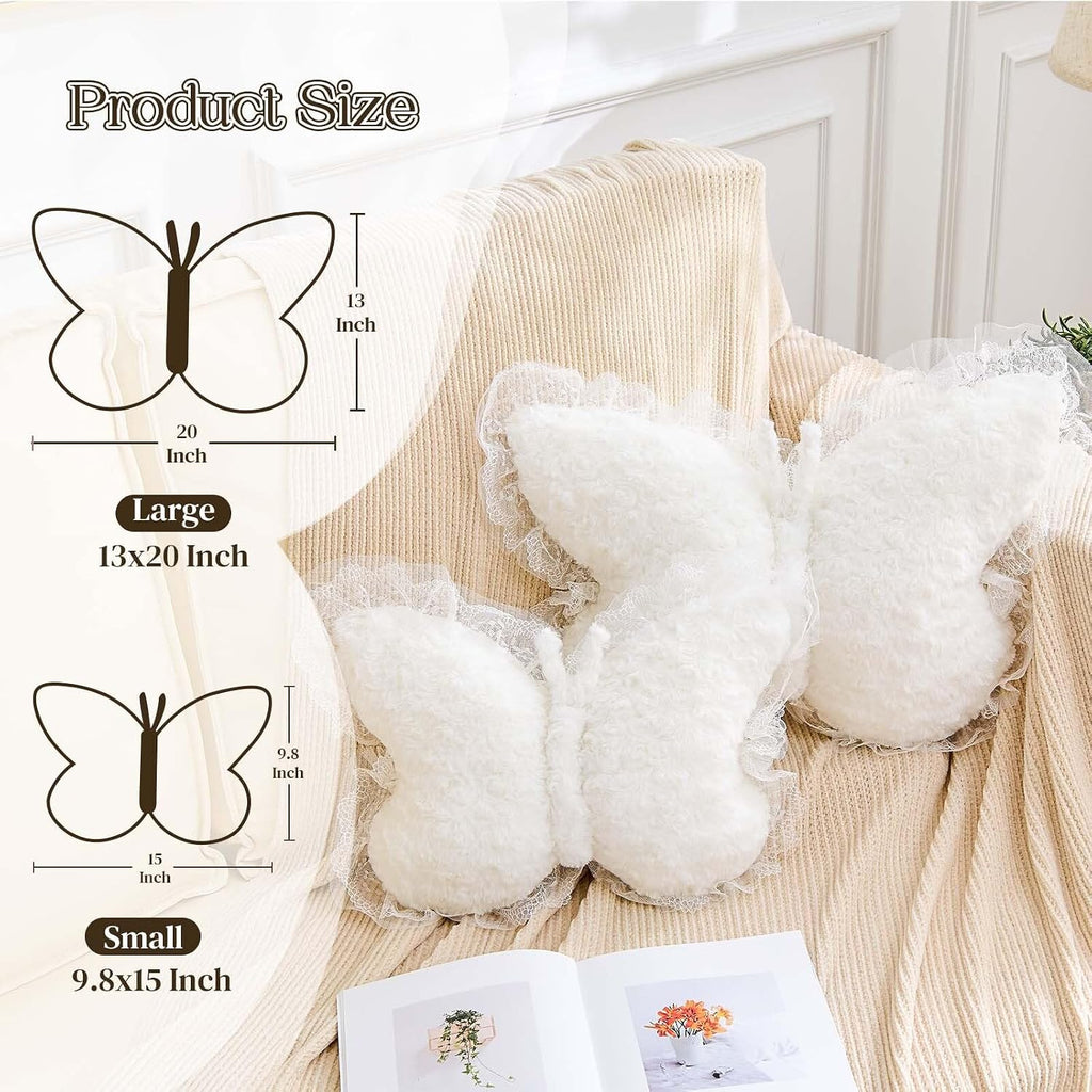 XVTRU Butterfly Pillow Decorative Pillows for Bed 15" White Cute Pillow